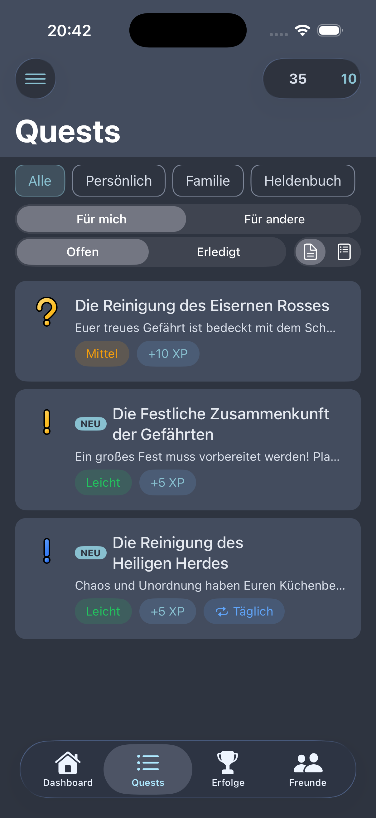 Heldenbuch App – iPhone – quests