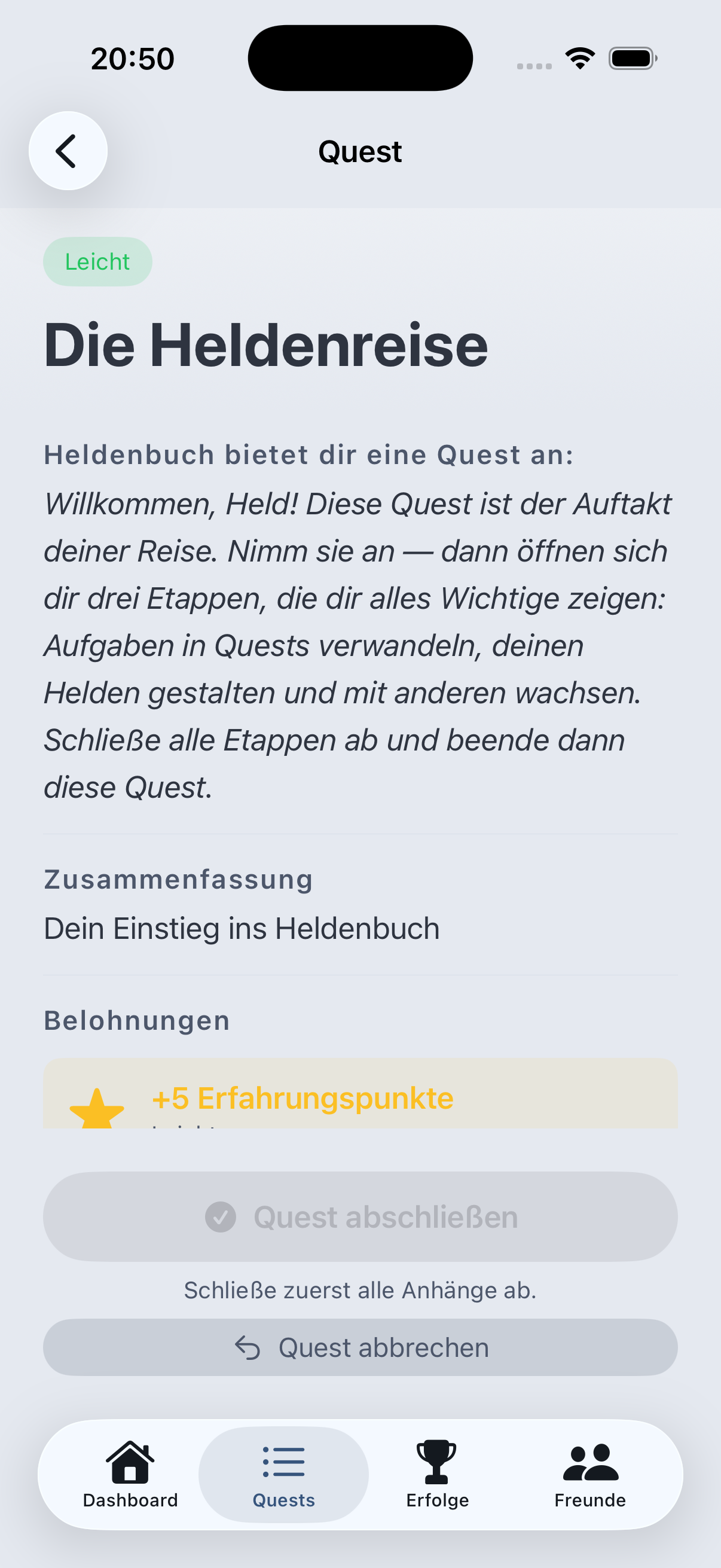 Heldenbuch App – iPhone – questdetail