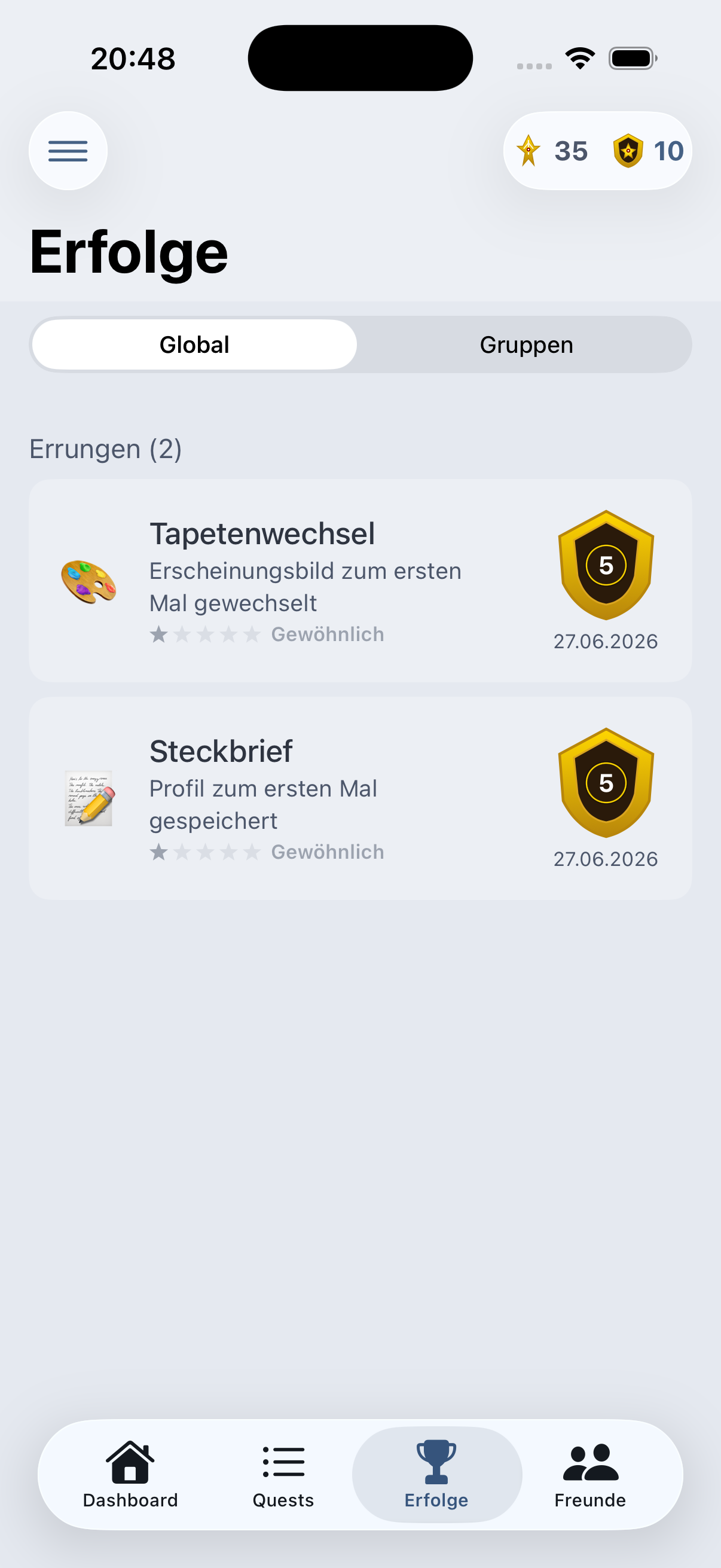 Heldenbuch App – iPhone – erfolge
