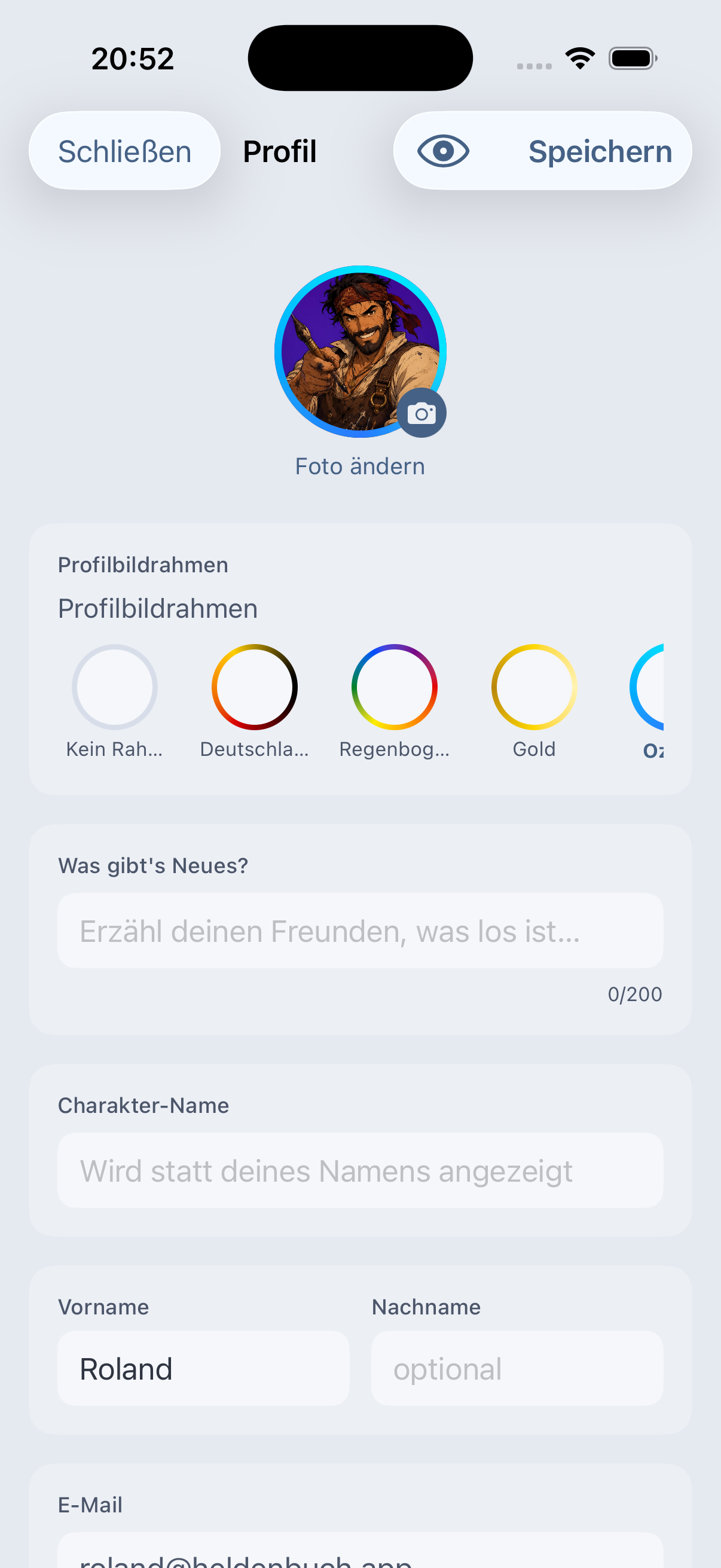 Heldenbuch App – iPhone – profil